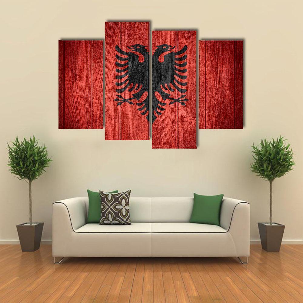 Flag Of Albania Canvas Wall Art-4 Pop-Gallery Wrap-50" x 32"-Tiaracle