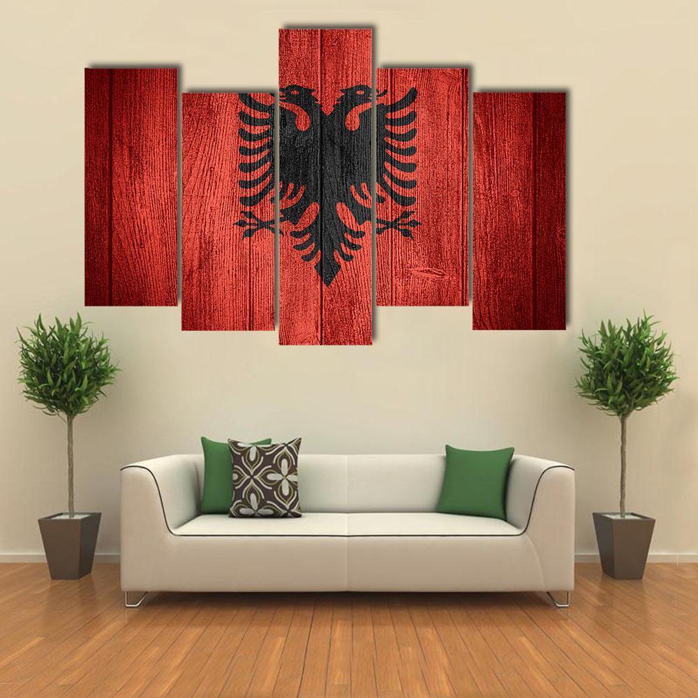 Flag Of Albania Canvas Wall Art-5 Pop-Gallery Wrap-47&quot; x 32&quot;-Tiaracle