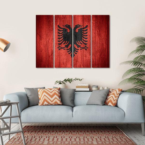 Flag Of Albania Canvas Wall Art-4 Horizontal-Gallery Wrap-34" x 24"-Tiaracle