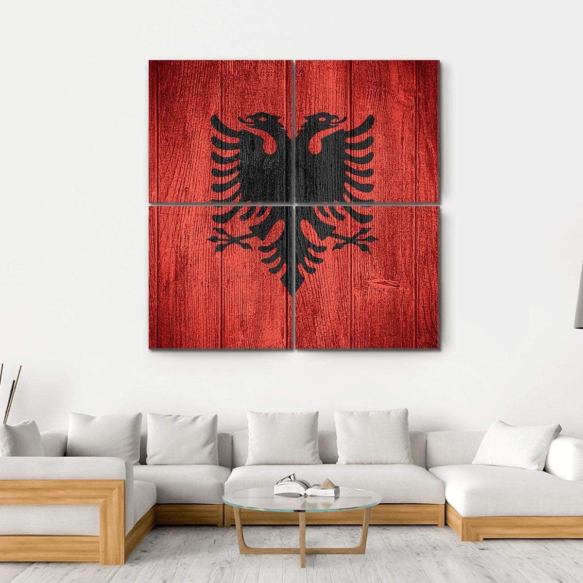 Flag Of Albania Canvas Wall Art-4 Square-Gallery Wrap-17" x 17"-Tiaracle