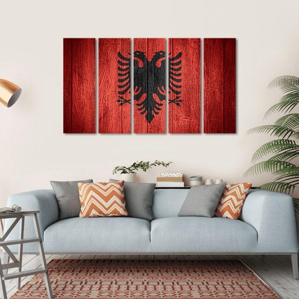Flag Of Albania Canvas Wall Art-5 Horizontal-Gallery Wrap-22" x 12"-Tiaracle