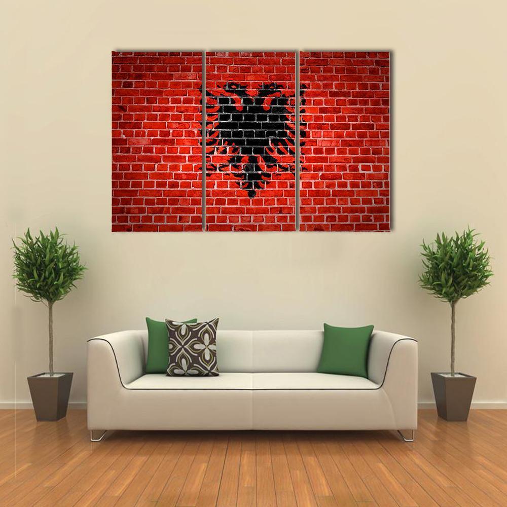 Albanian Flag On Brick Wall Canvas Wall Art-3 Horizontal-Gallery Wrap-37&quot; x 24&quot;-Tiaracle