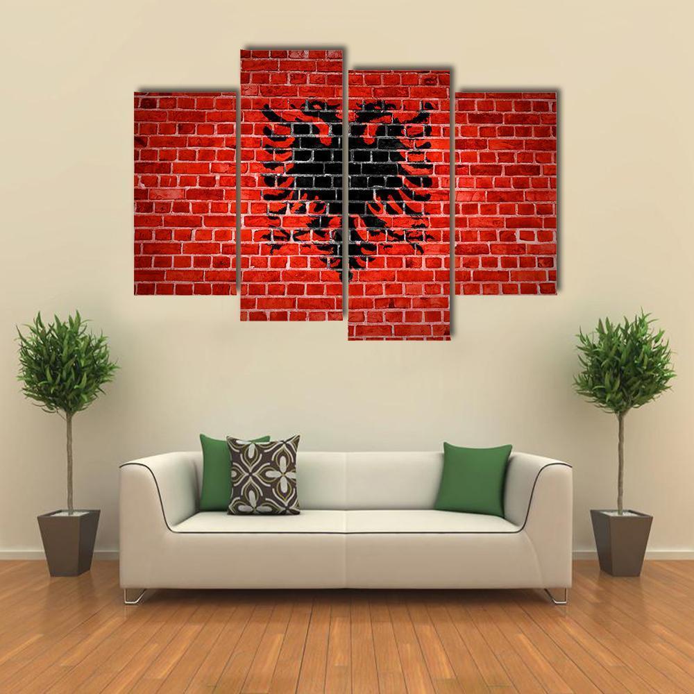 Albanian Flag On Brick Wall Canvas Wall Art-4 Pop-Gallery Wrap-50&quot; x 32&quot;-Tiaracle