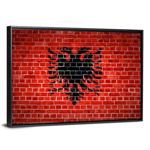 Albanian Flag On Brick Wall Canvas Wall Art-3 Horizontal-Gallery Wrap-25&quot; x 16&quot;-Tiaracle
