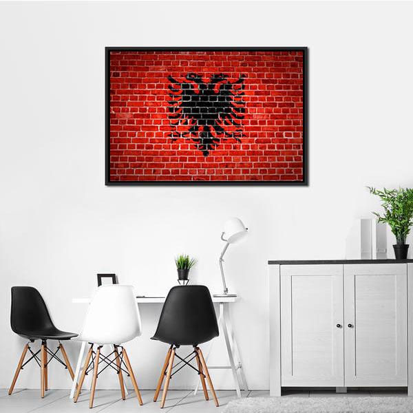 Albanian Flag On Brick Wall Canvas Wall Art-3 Horizontal-Gallery Wrap-25&quot; x 16&quot;-Tiaracle