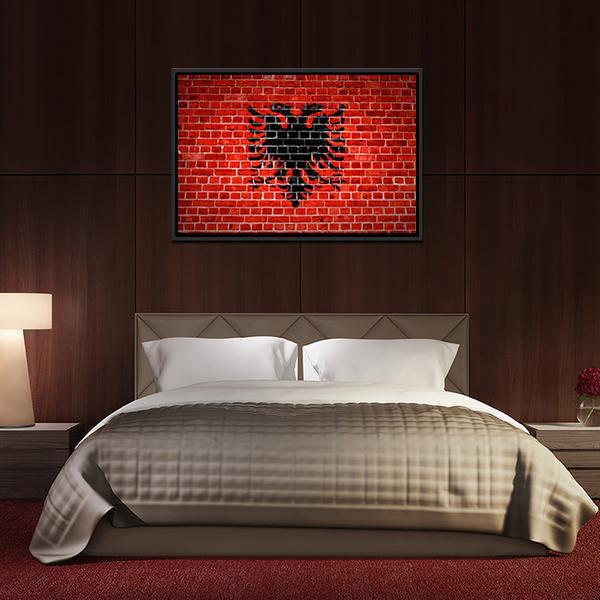 Albanian Flag On Brick Wall Canvas Wall Art-3 Horizontal-Gallery Wrap-25&quot; x 16&quot;-Tiaracle