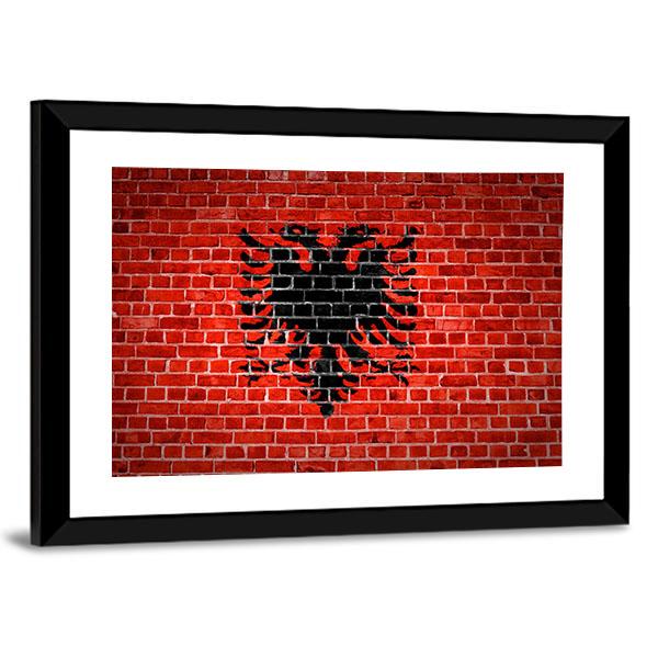 Albanian Flag On Brick Wall Canvas Wall Art-3 Horizontal-Gallery Wrap-25&quot; x 16&quot;-Tiaracle