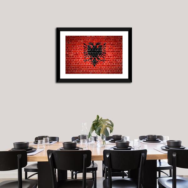 Albanian Flag On Brick Wall Canvas Wall Art-3 Horizontal-Gallery Wrap-25&quot; x 16&quot;-Tiaracle