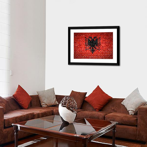 Albanian Flag On Brick Wall Canvas Wall Art-3 Horizontal-Gallery Wrap-25&quot; x 16&quot;-Tiaracle