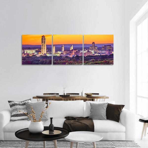 Albany City Skyline Panoramic Canvas Wall Art-3 Piece-25" x 08"-Tiaracle