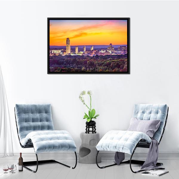 Albany City Skyline Panoramic Canvas Wall Art-1 Piece-36" x 12"-Tiaracle