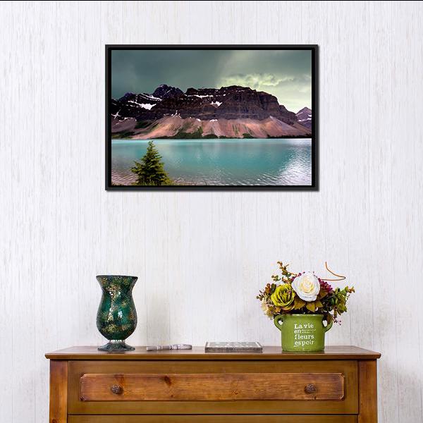 Alberta Glacier Lake Canvas Wall Art-1 Piece-Floating Frame-24" x 16"-Tiaracle