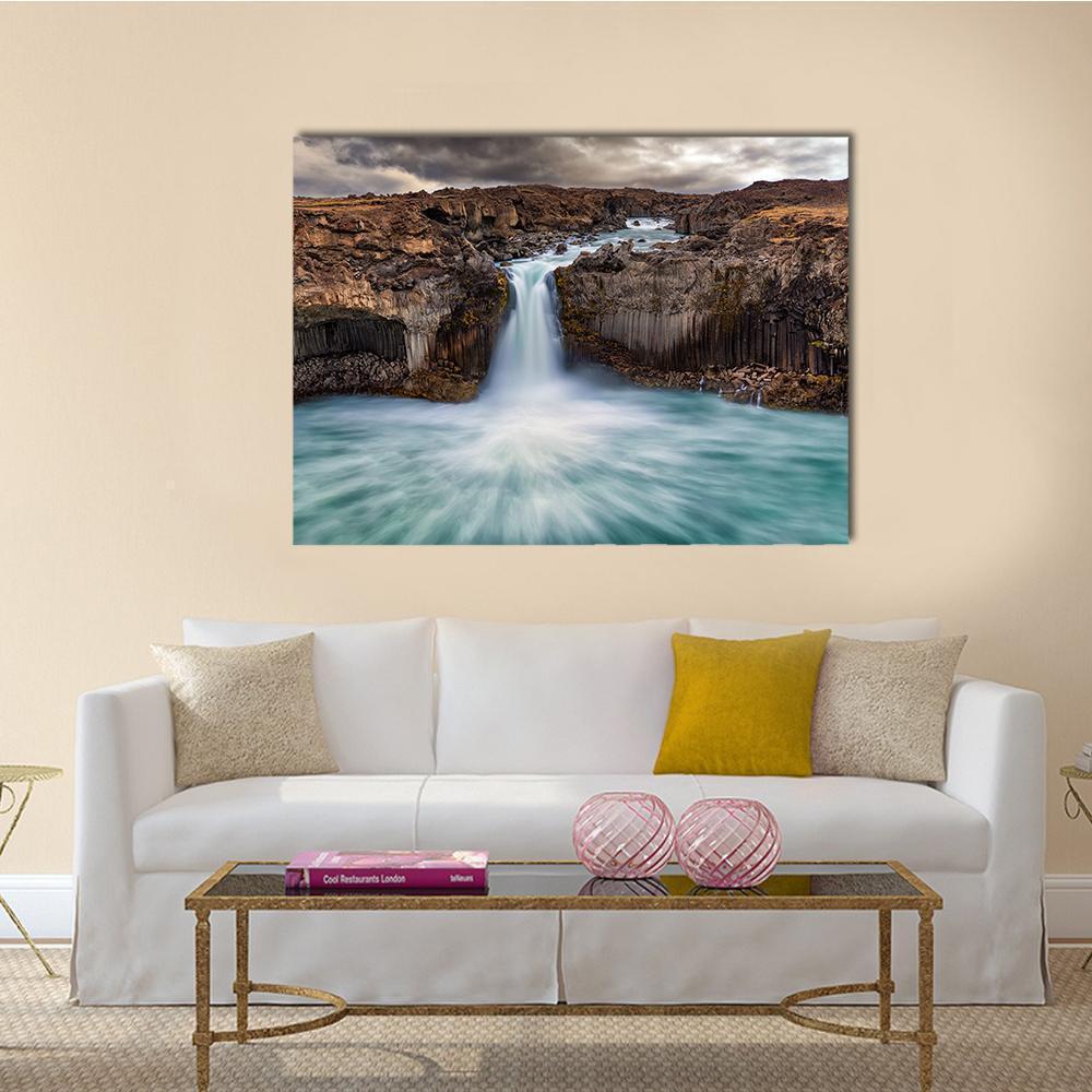 Aldeyjarfoss Fall Canvas Wall Art-1 Piece-Gallery Wrap-36" x 24"-Tiaracle