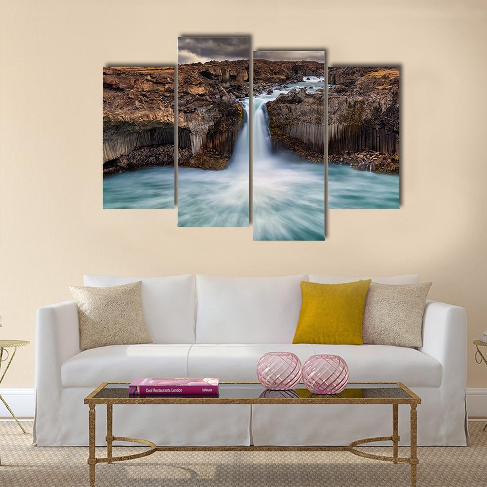 Aldeyjarfoss Fall Canvas Wall Art-4 Pop-Gallery Wrap-50&quot; x 32&quot;-Tiaracle