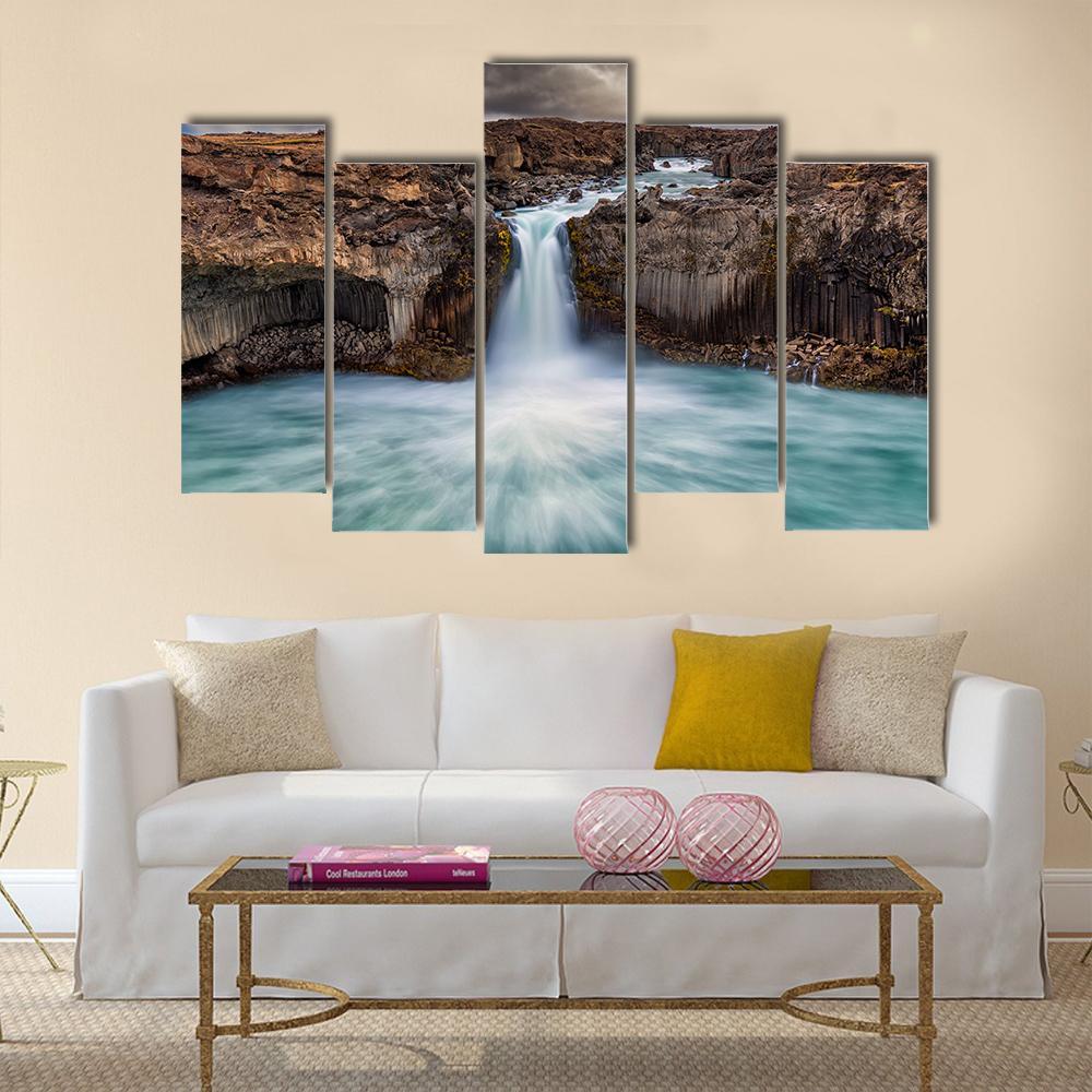 Aldeyjarfoss Fall Canvas Wall Art-5 Pop-Gallery Wrap-47&quot; x 32&quot;-Tiaracle