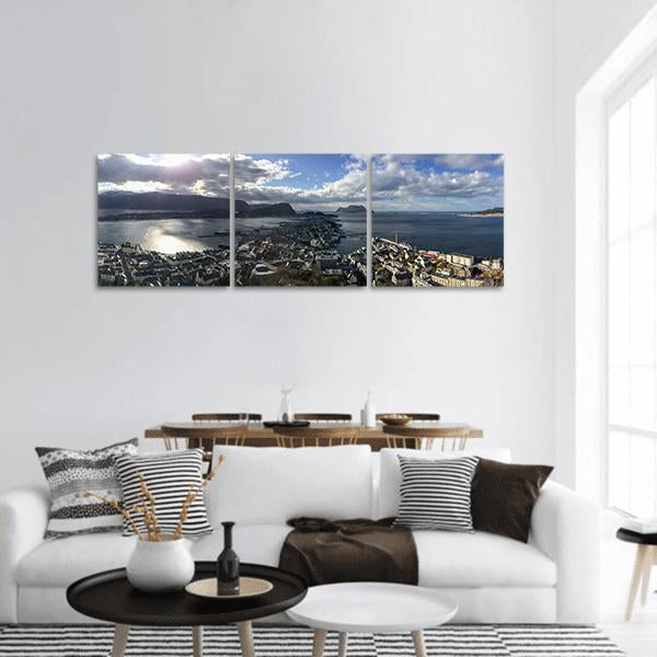 Alesund City Landscape Panoramic Canvas Wall Art-3 Piece-25" x 08"-Tiaracle