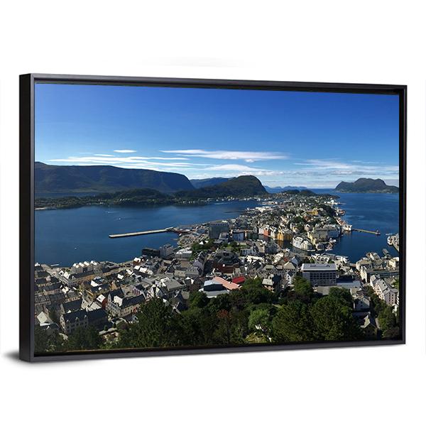 Alesund Sea In Norway Panoramic Canvas Wall Art-1 Piece-36" x 12"-Tiaracle