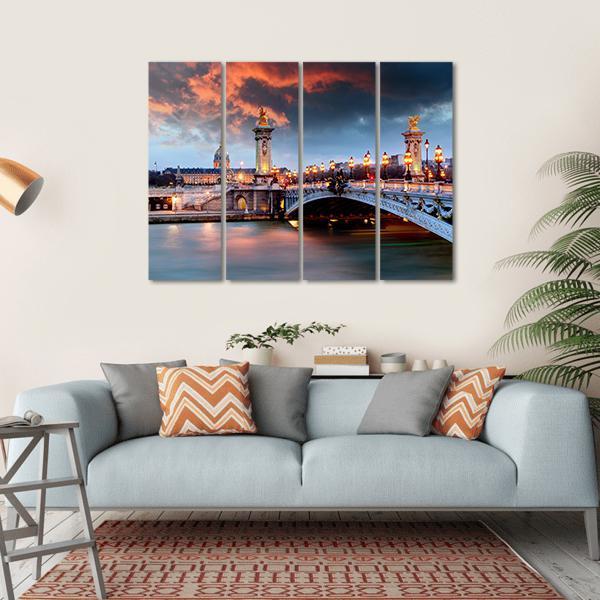 Alexandre Bridge lll In Paris Canvas Wall Art-4 Horizontal-Gallery Wrap-34" x 24"-Tiaracle