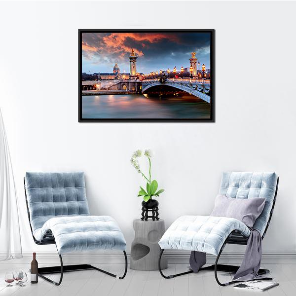 Alexandre Bridge lll In Paris Canvas Wall Art-3 Horizontal-Gallery Wrap-25" x 16"-Tiaracle