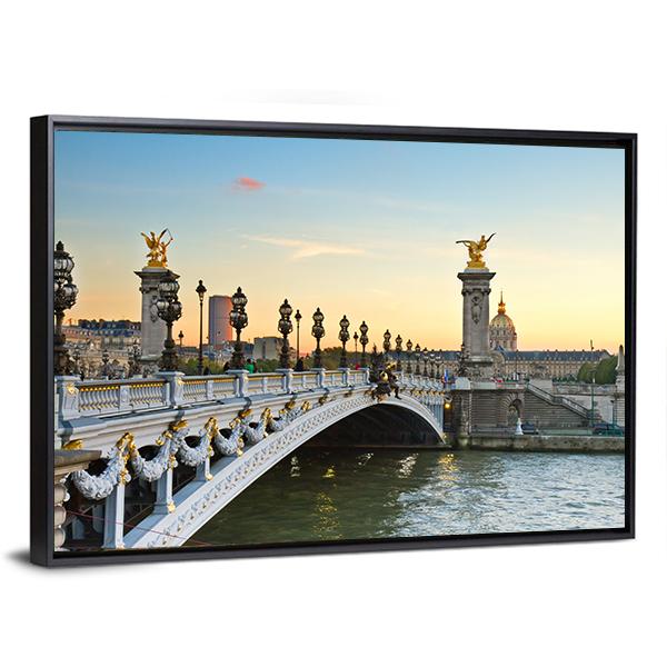 Alexandre III Bridge At Sunset In Paris Canvas Wall Art-3 Horizontal-Gallery Wrap-25" x 16"-Tiaracle