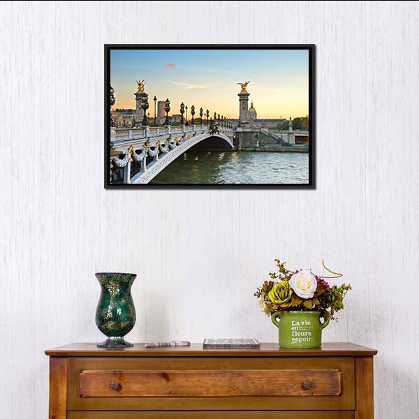 Alexandre III Bridge At Sunset In Paris Canvas Wall Art-1 Piece-Floating Frame-24" x 16"-Tiaracle