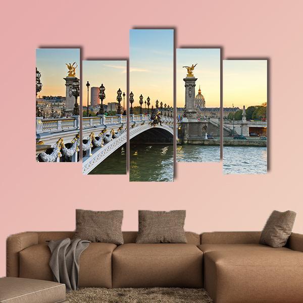 Alexandre III Bridge At Sunset In Paris Canvas Wall Art-5 Pop-Gallery Wrap-47" x 32"-Tiaracle