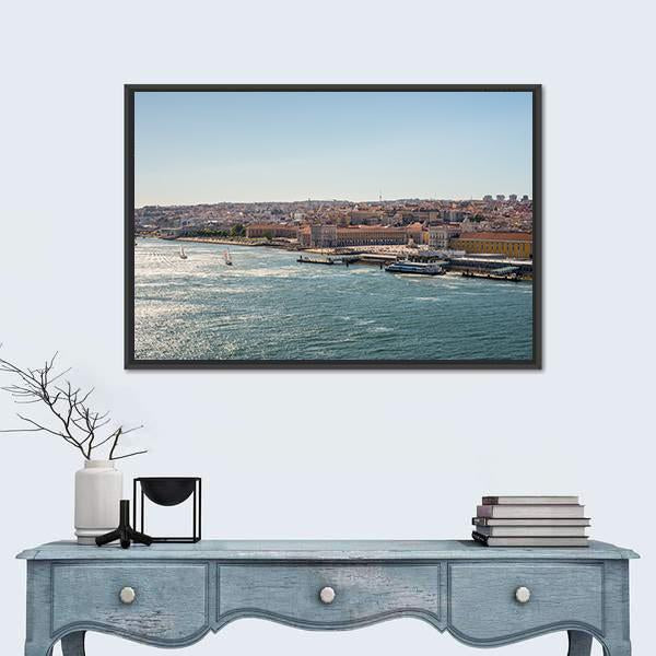 Alfama From The Tagus River Canvas Wall Art-1 Piece-Floating Frame-24" x 16"-Tiaracle