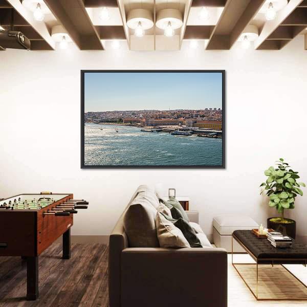 Alfama From The Tagus River Canvas Wall Art-3 Horizontal-Gallery Wrap-25" x 16"-Tiaracle