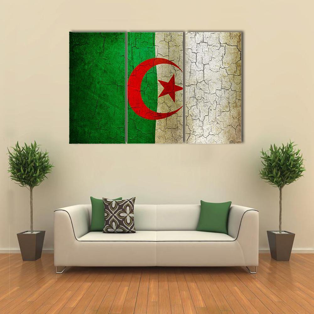 Algerian Flag On Grunge Canvas Wall Art-3 Horizontal-Gallery Wrap-37" x 24"-Tiaracle