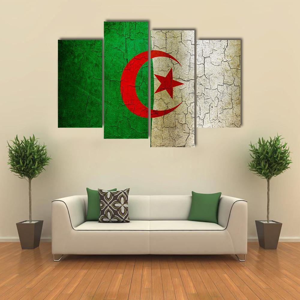 Algerian Flag On Grunge Canvas Wall Art-4 Pop-Gallery Wrap-50" x 32"-Tiaracle