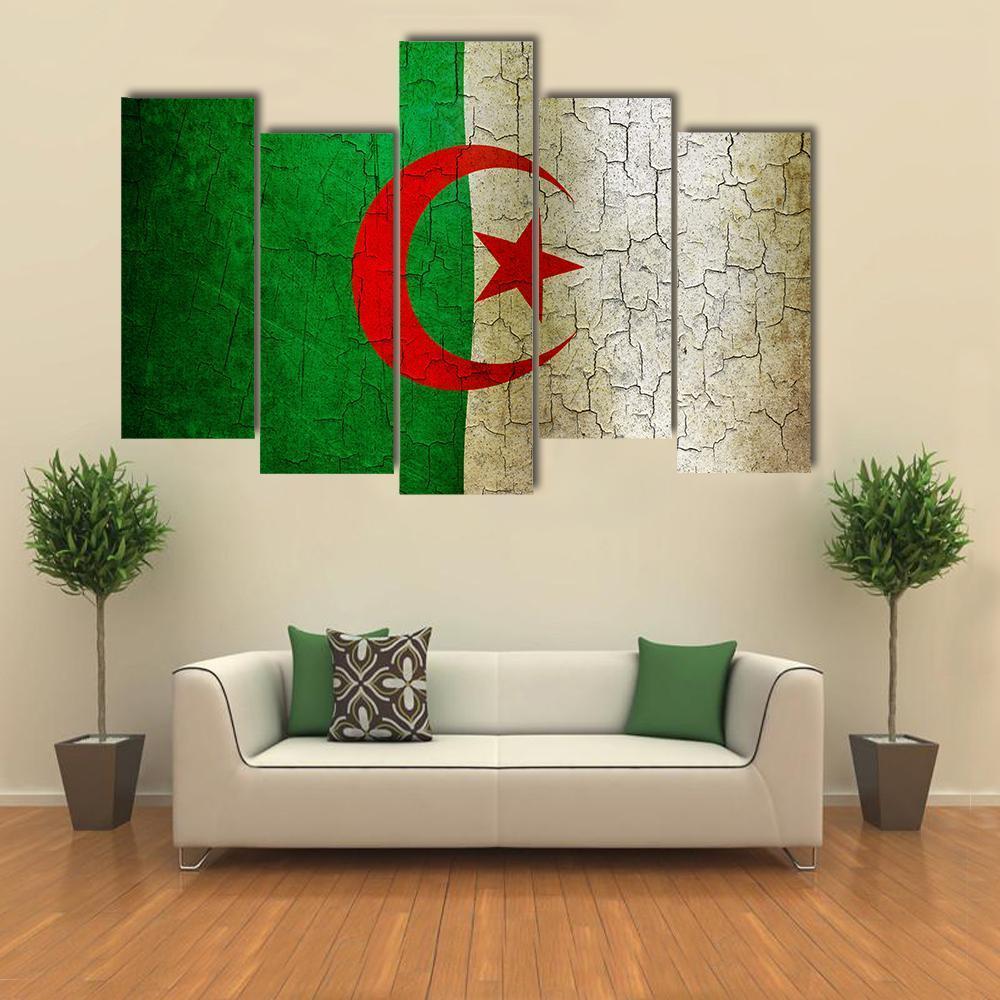 Algerian Flag On Grunge Canvas Wall Art-5 Pop-Gallery Wrap-47" x 32"-Tiaracle
