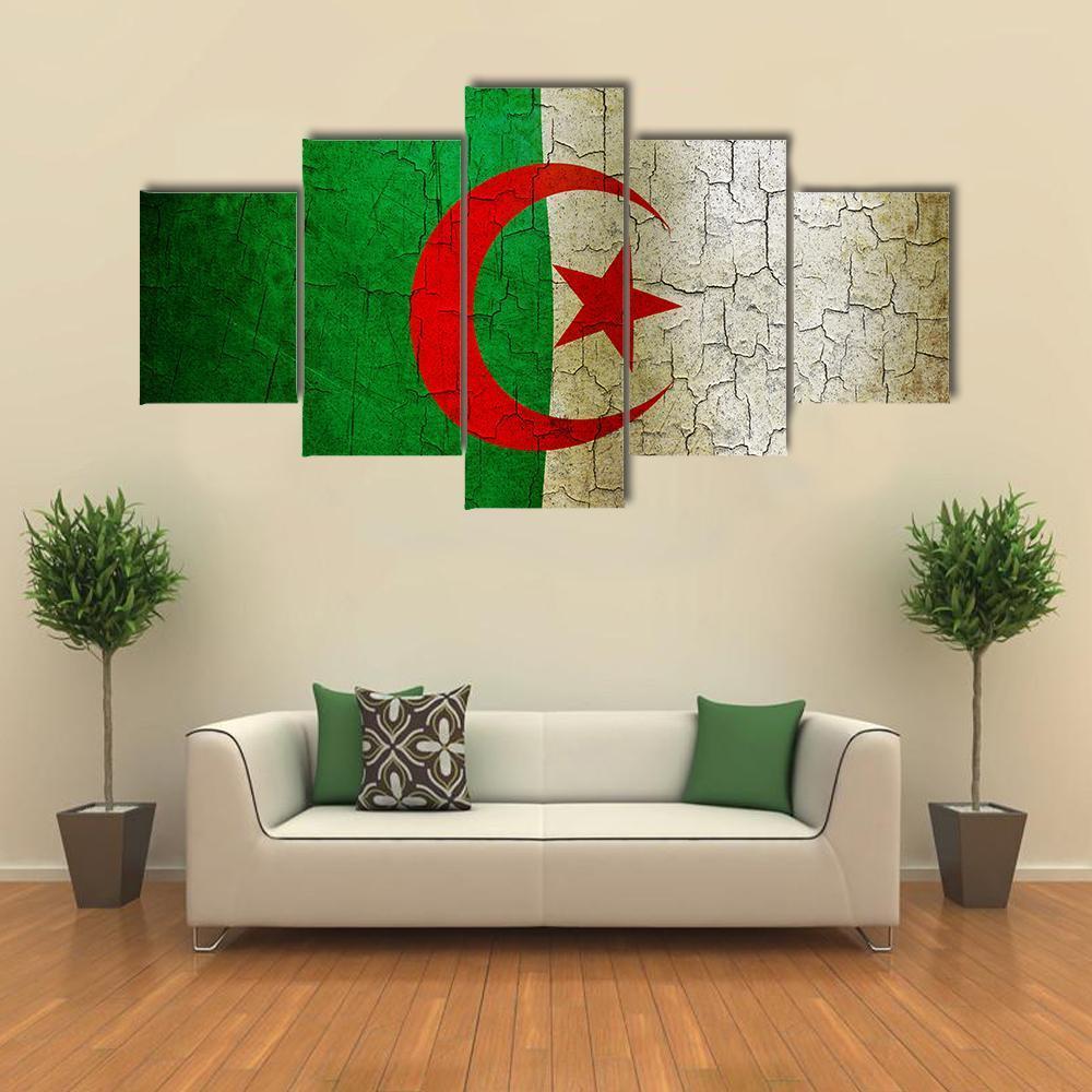 Algerian Flag On Grunge Canvas Wall Art-5 Star-Gallery Wrap-62" x 32"-Tiaracle