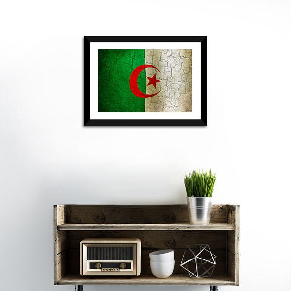 Algerian Flag On Grunge Canvas Wall Art-1 Piece-Framed Print-20" x 16"-Tiaracle
