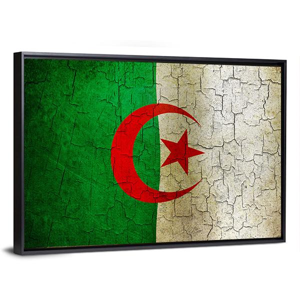 Algerian Flag On Grunge Canvas Wall Art-3 Horizontal-Gallery Wrap-25" x 16"-Tiaracle