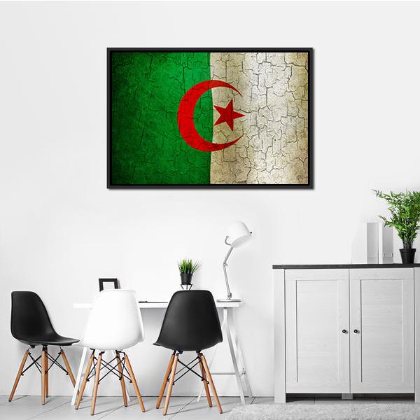 Algerian Flag On Grunge Canvas Wall Art-3 Horizontal-Gallery Wrap-25" x 16"-Tiaracle