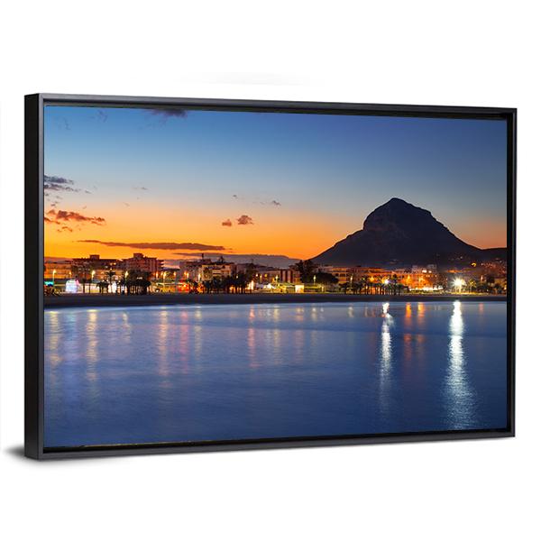 Alicante Javea Beach Cityscape Night Canvas Wall Art-3 Horizontal-Gallery Wrap-25" x 16"-Tiaracle