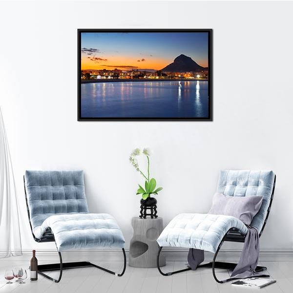 Alicante Javea Beach Cityscape Night Canvas Wall Art-3 Horizontal-Gallery Wrap-25" x 16"-Tiaracle