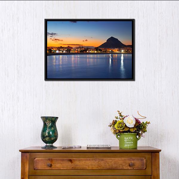 Alicante Javea Beach Cityscape Night Canvas Wall Art-1 Piece-Floating Frame-24" x 16"-Tiaracle