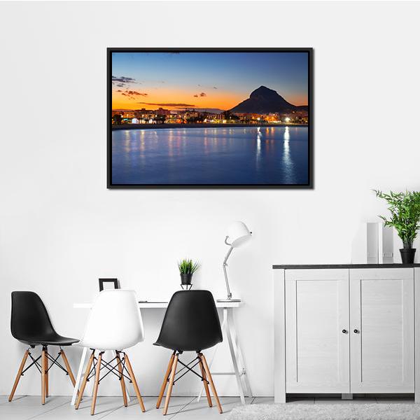 Alicante Javea Beach Cityscape Night Canvas Wall Art-3 Horizontal-Gallery Wrap-25" x 16"-Tiaracle