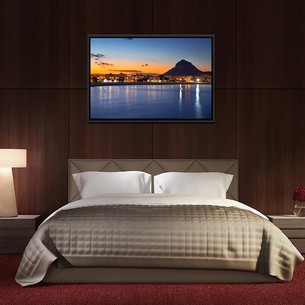 Alicante Javea Beach Cityscape Night Canvas Wall Art-3 Horizontal-Gallery Wrap-25" x 16"-Tiaracle