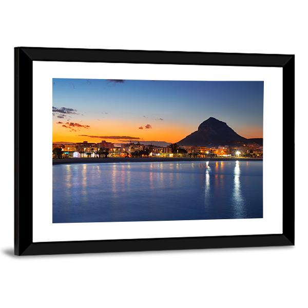 Alicante Javea Beach Cityscape Night Canvas Wall Art-3 Horizontal-Gallery Wrap-25" x 16"-Tiaracle
