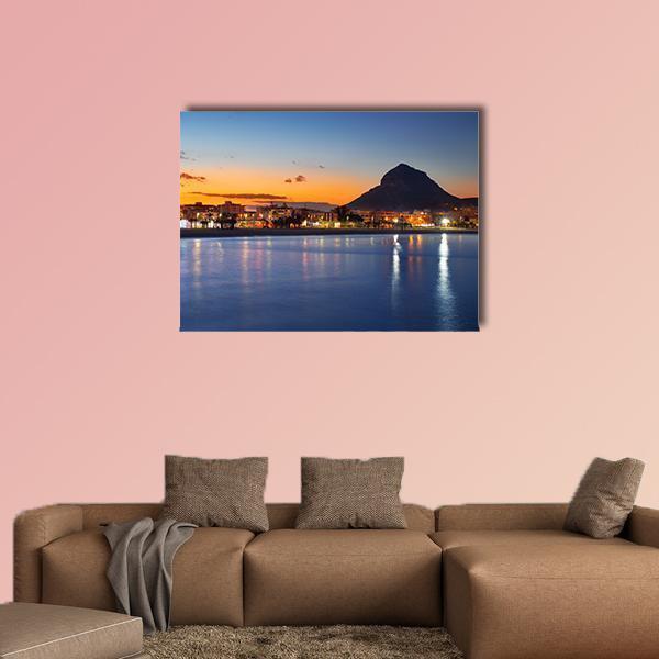 Alicante Javea Beach Cityscape Night Canvas Wall Art-1 Piece-Gallery Wrap-48" x 32"-Tiaracle