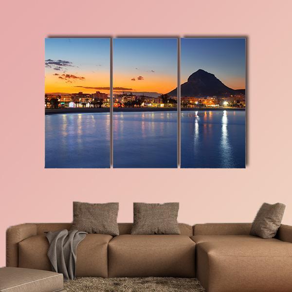 Alicante Javea Beach Cityscape Night Canvas Wall Art-3 Horizontal-Gallery Wrap-37" x 24"-Tiaracle
