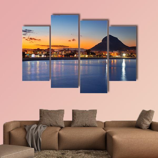Alicante Javea Beach Cityscape Night Canvas Wall Art-4 Pop-Gallery Wrap-50" x 32"-Tiaracle