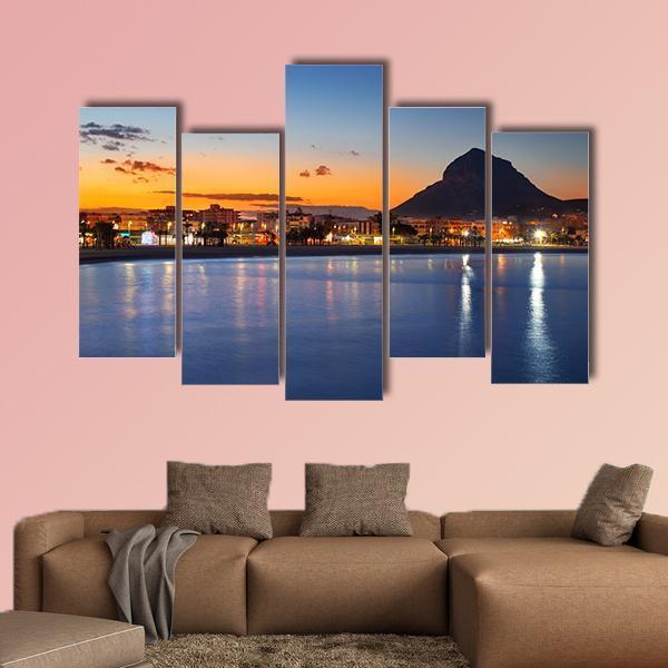 Alicante Javea Beach Cityscape Night Canvas Wall Art-5 Pop-Gallery Wrap-47" x 32"-Tiaracle