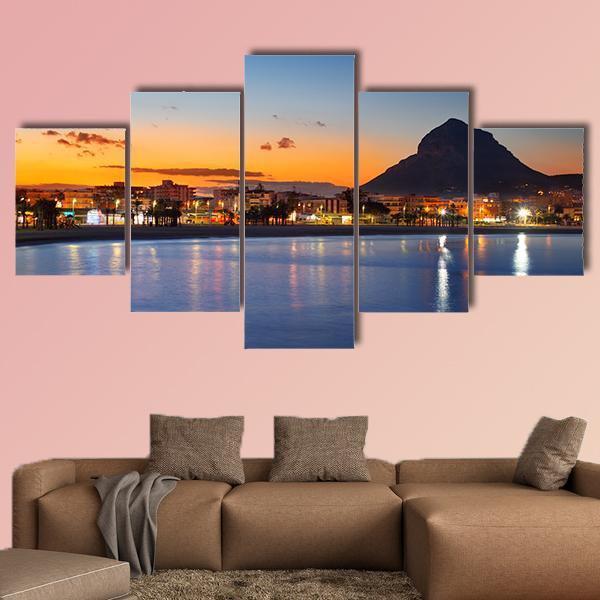Alicante Javea Beach Cityscape Night Canvas Wall Art-5 Star-Gallery Wrap-62" x 32"-Tiaracle