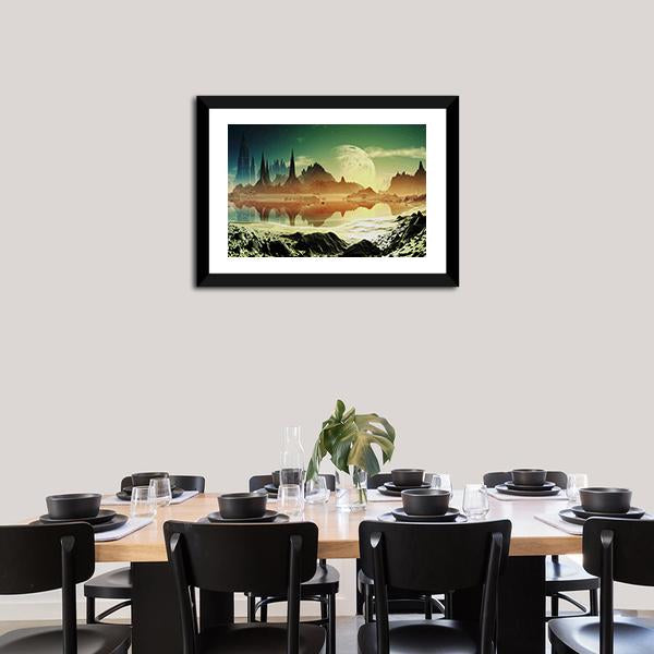 Alien City Beside Lake Canvas Wall Art-3 Horizontal-Gallery Wrap-25" x 16"-Tiaracle