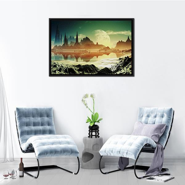 Alien City Beside Lake Canvas Wall Art-3 Horizontal-Gallery Wrap-25" x 16"-Tiaracle