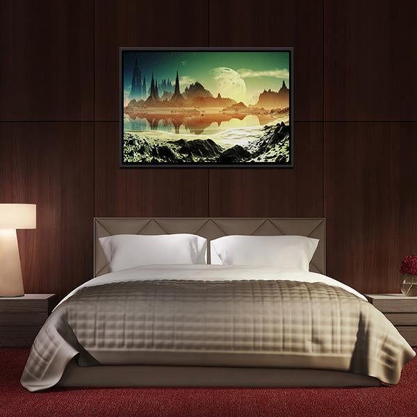 Alien City Beside Lake Canvas Wall Art-3 Horizontal-Gallery Wrap-25" x 16"-Tiaracle