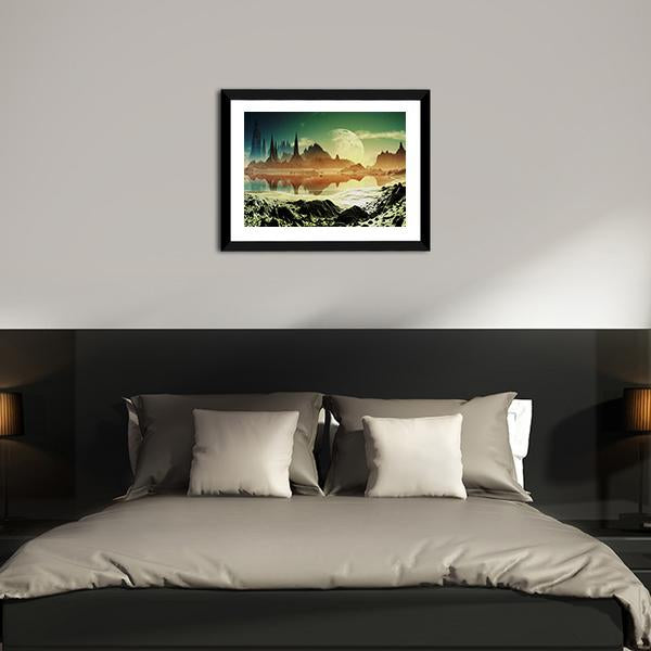Alien City Beside Lake Canvas Wall Art-3 Horizontal-Gallery Wrap-25" x 16"-Tiaracle
